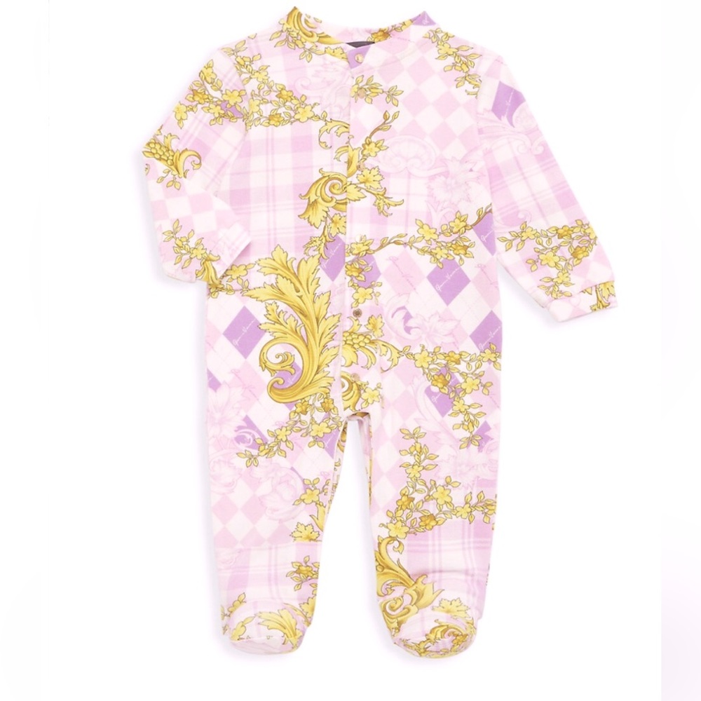 Neatly used Versace Baby's Baroque & Argyle Print Jersey-Knit Footie